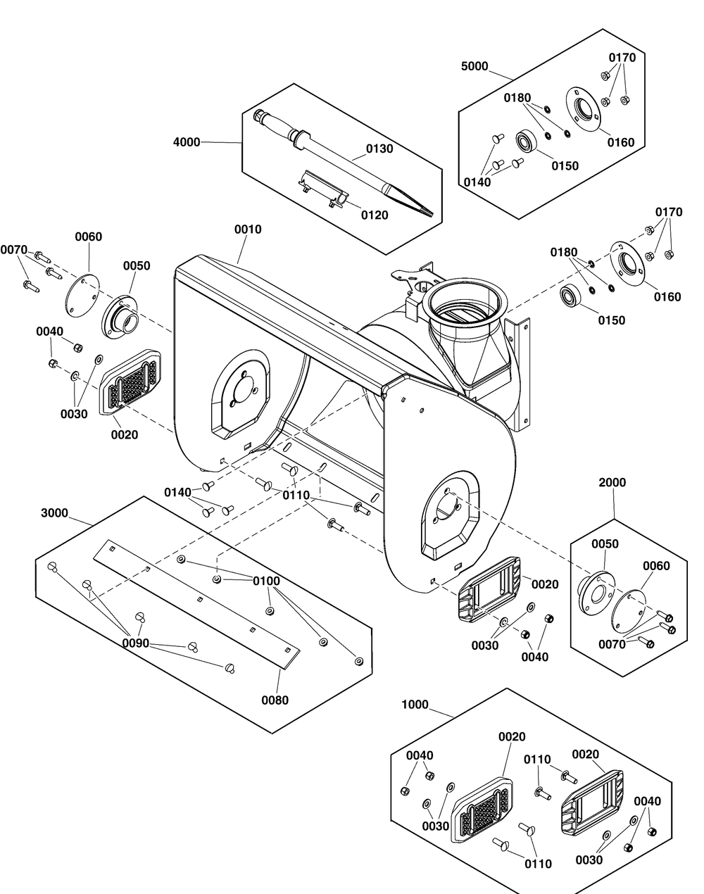 Auger Housing Group Diagram and Parts List for 1696951-00-H1728E  Briggs and Stratton Snow Blower